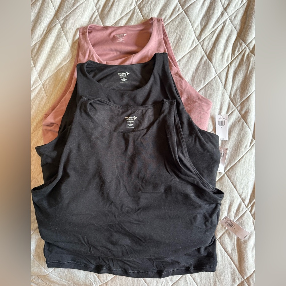 BNWT 3 - high neck & longline XL sports bras from old navy. 2 black & 1 purple.